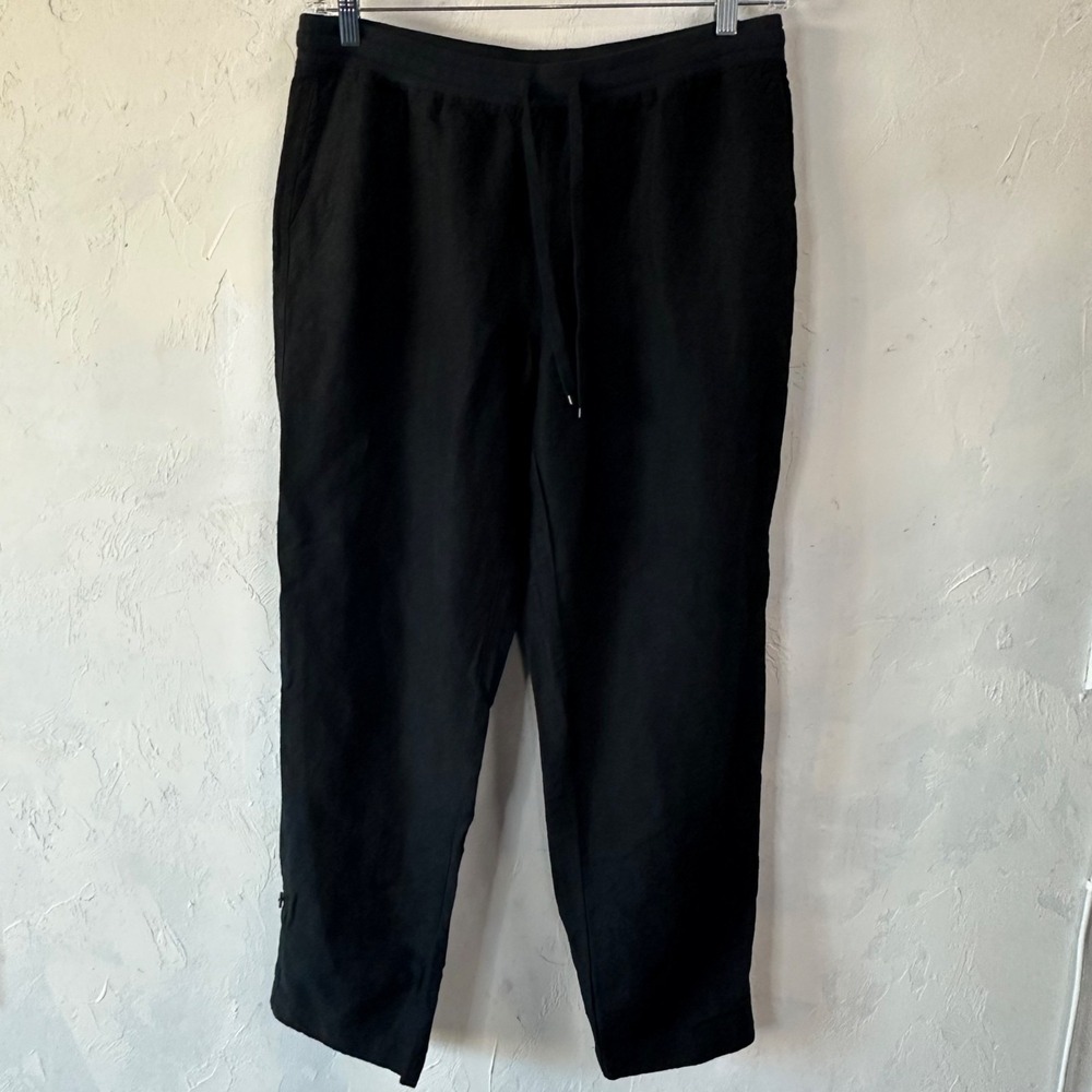 J Jill Linen Relaxed Straight Leg Pants Black Women's Medium Petite